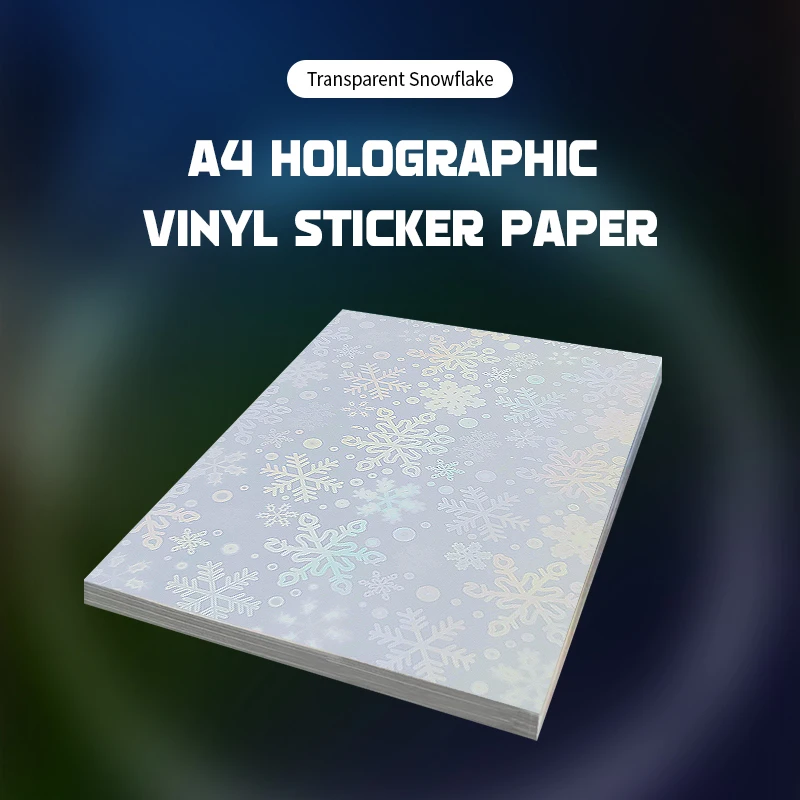 A4 Holographic Vinyl Sticker Paper Transparent Snowflake Laser  PET Adhesive Paper For Inkjet Printer Waterproof Anti-tear DIY