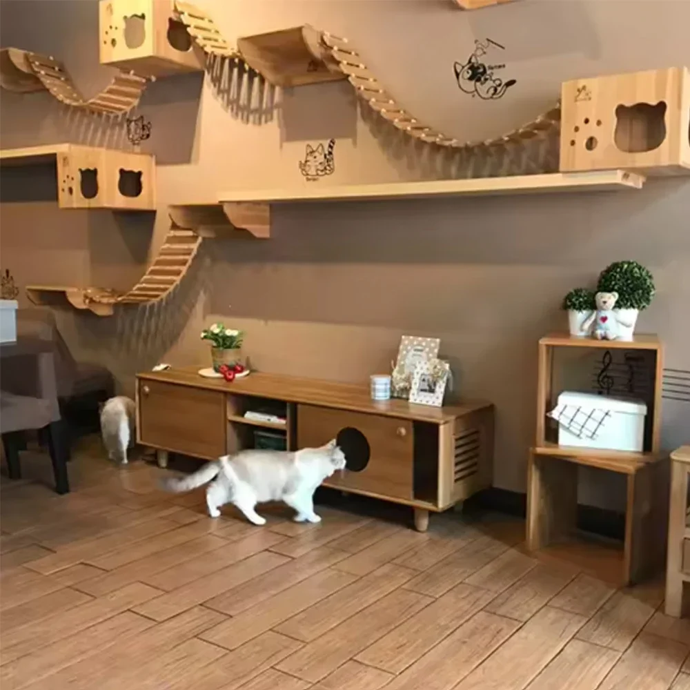 Árbol rascador de pared para gatos – Plataforma, escalera y hamaca - imagen 3