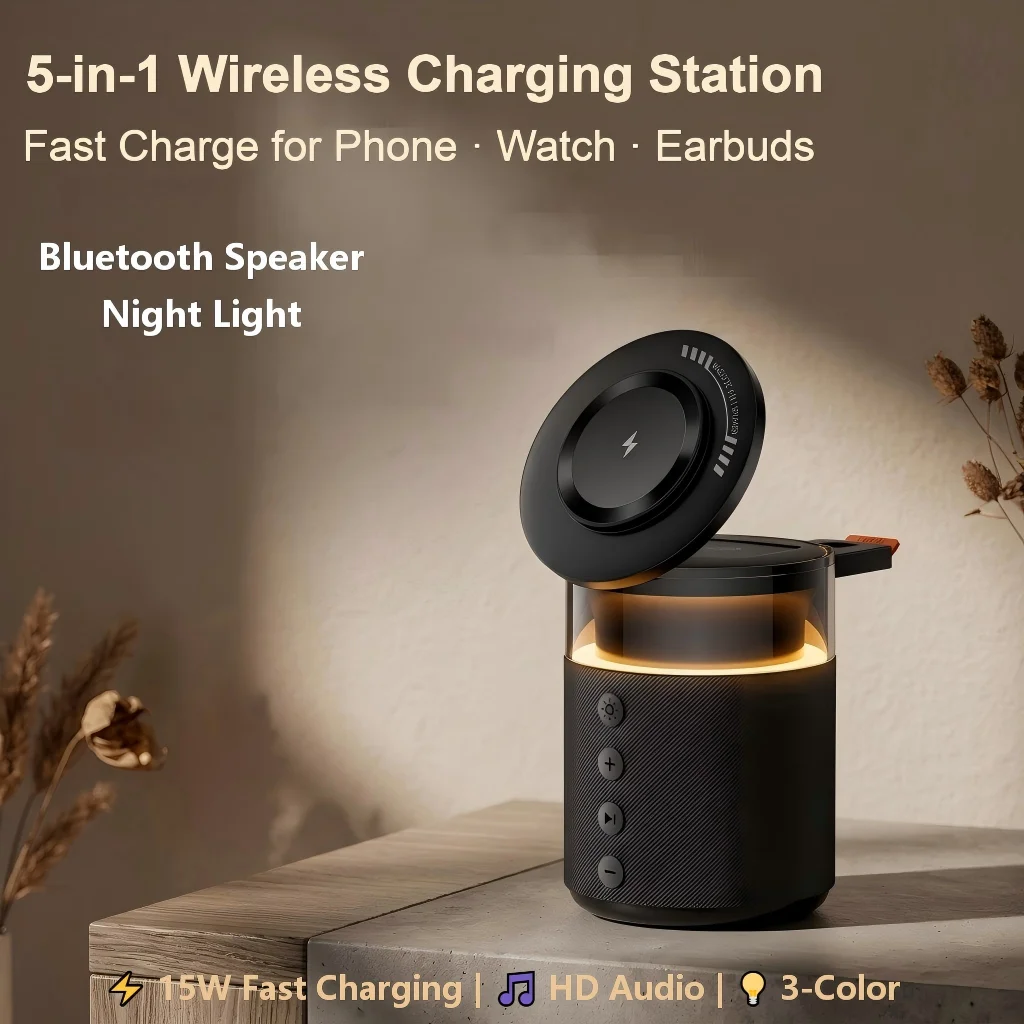 5-in-1 Desktop Charging Station for Apple Ecosystem, Magnetic Wireless Fast Charger Hub for Phone, Watch, Earbuds,Home Office