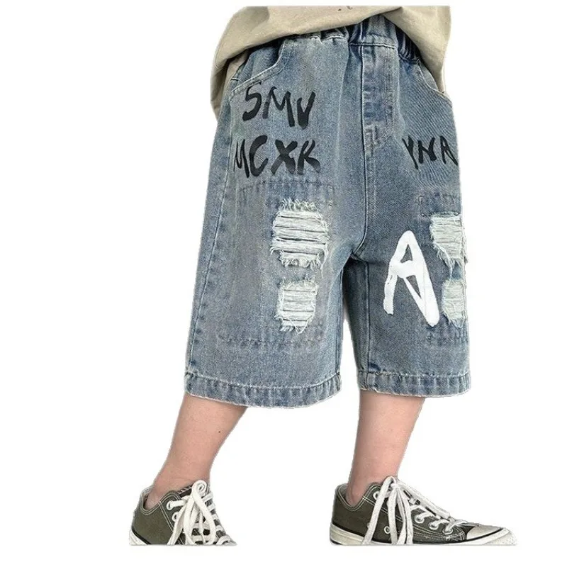 Junior Boys Shorts UNITIM Summer Hole Handsome Kids Boys Denim Shorts Loose Casual Young Teens Boys Shorts 3-12Yrs Boys Shorts view 5