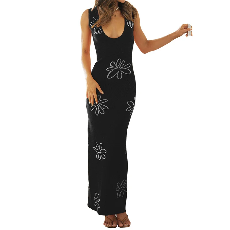 Vestido Sexy de punto sin mangas con espalda descubierta para mujer, traje de baño de ganchillo, bata de playa femenina de verano