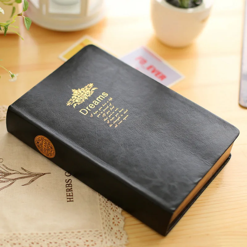 Super Thick Vintage Leather Cover Golden Rim 208 Sheets Blank Notebook Dream Hot Stamping Soft Notepad Travel Diary Stationery