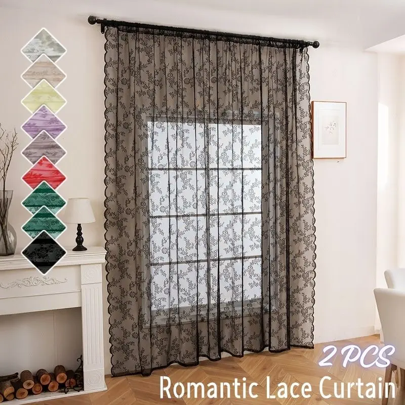 Romantic French Style Lace Window Sheer Curtain Semi Light Blocking Gauze Curtain Elegant Home Decoration for Bay Window Balcony