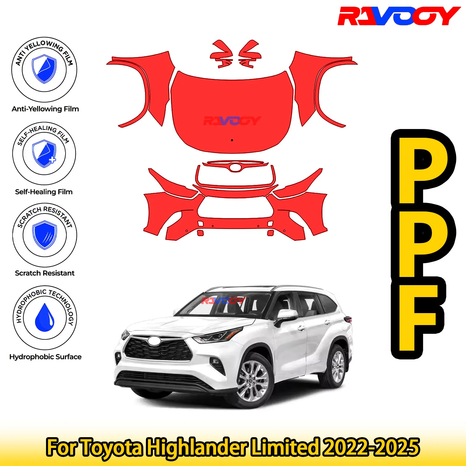 

Для Toyota Highlander Limited 2022-2025 глянцевая матовая черная предварительно вырезанная передняя защитная пленка PPF комплект