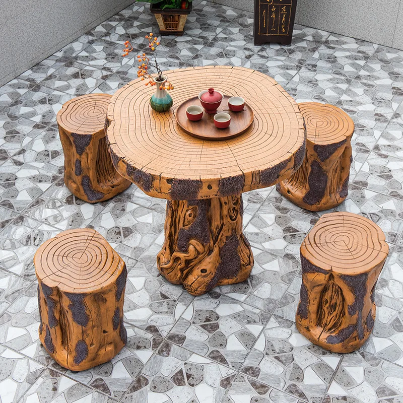 Outdoor imitation solid wood courtyard tables and chairs Outdoor open-air balcony Small round table Outdoor villa Park leisure t