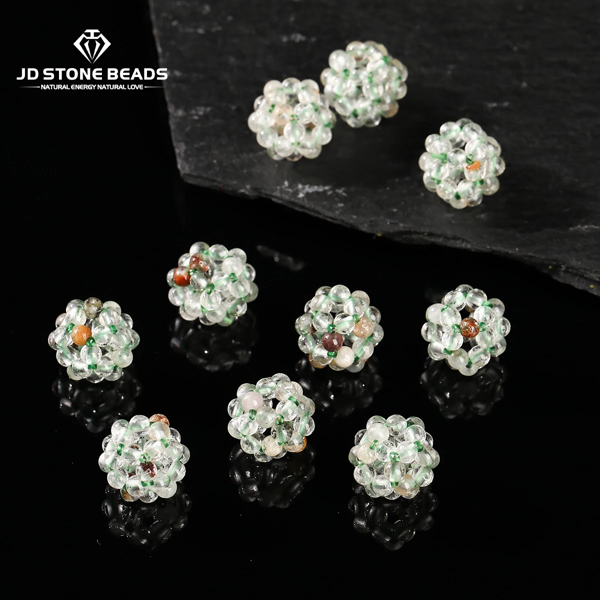 1 Pc Natural Green Ghost Quartz Woven Ball Shape Bead Small Pendant Charms for Jewelry Making DIY Necklace Bracelet Accessory