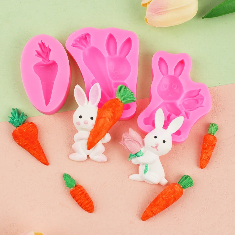 Easter Bunny Carrot Silicone Mold Chocolate Cupcake Baking Fondant Cakes Decorating Tool Themed Party Rabbit Cute Decor Supplies