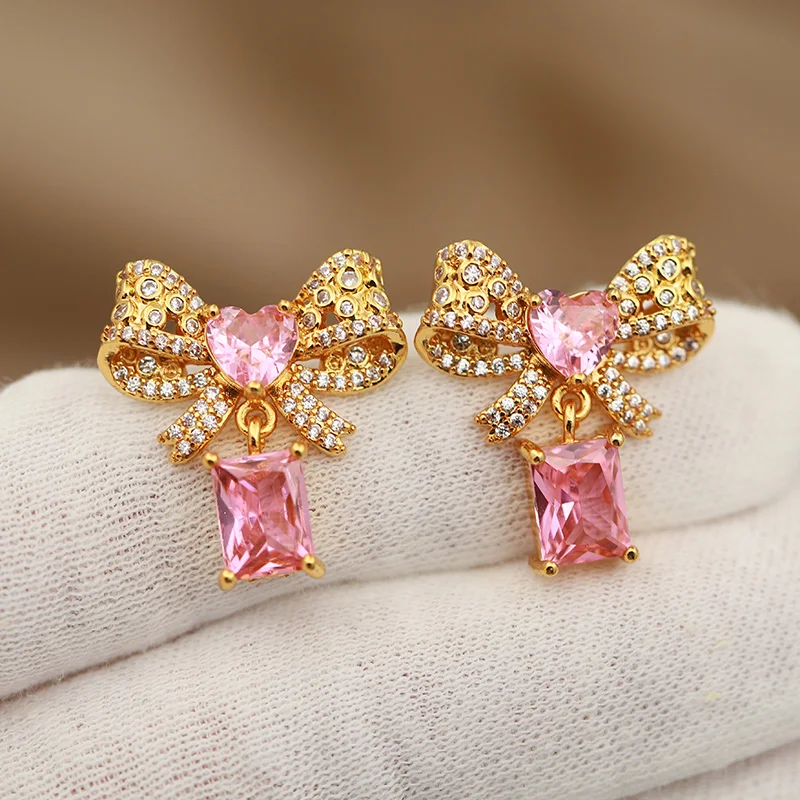 New Sight Design Classic Zirconia Bowknot Stud Earrings for Women Fashion Brand Brand Jewelry Luxury Crystal Waterdrop Earrings