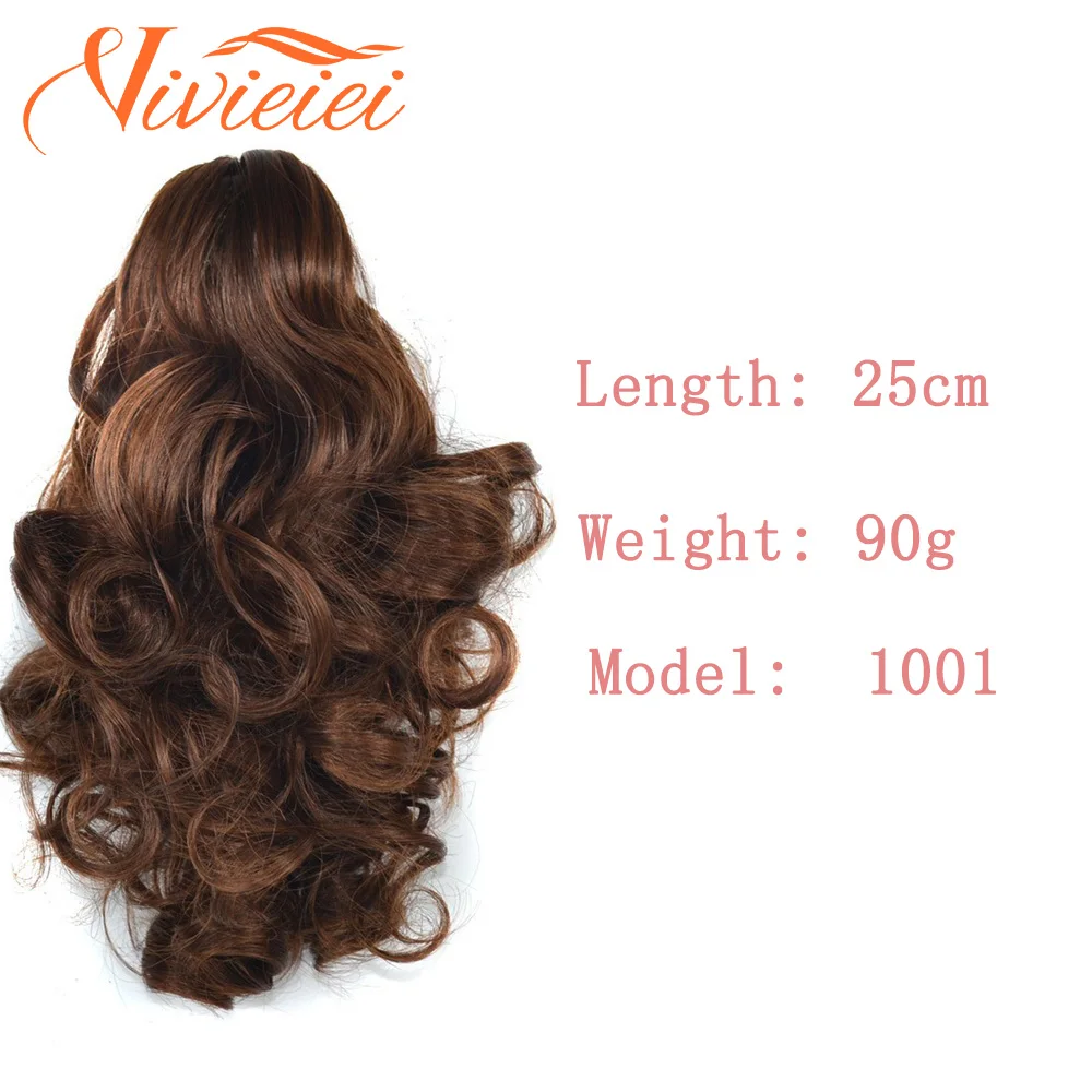 VIVIEIEI Synthetic Claw Clip Ponytail Hair Extensions Short Curly Natural Tail False Hair For Women Horse Tail Black Hairpiece