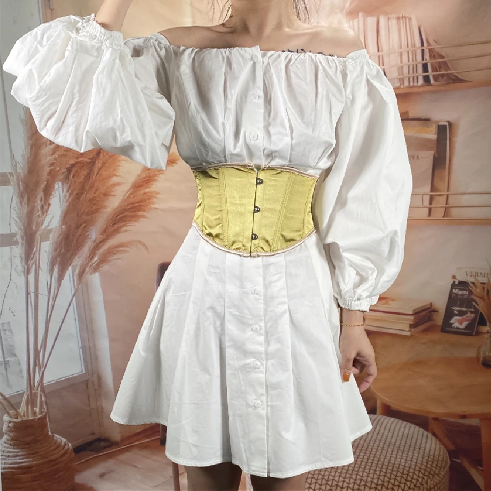 Multi-Color Lolita Satin Corset Retro Court Style Steel Boned Waist Trainer Tummy Control Slimming Outerwear Corset