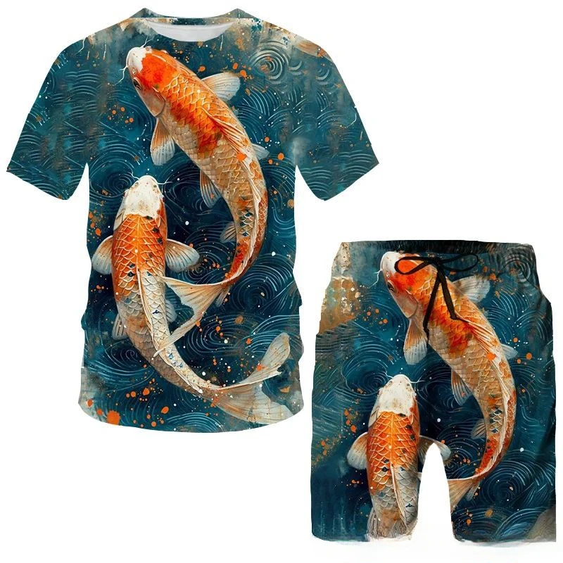 3D Printed T-shirt and Shorts The Fish Pattern Summer Men's Casual Sports Suit Tracksuit Men Woman Plus Size S-7XL