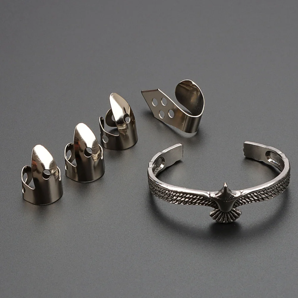 

1 Set Of Silver Bracelet Metal Finger Picks Adjustable Thumb Finger Protectors For Guitar Banjo Ukulele Durable Practice Tool