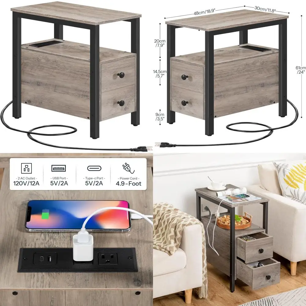 

Прикроватная тумбочка для зарядной станции — небольшой приставной столик с двумя ящиками, USB-портами и розетками