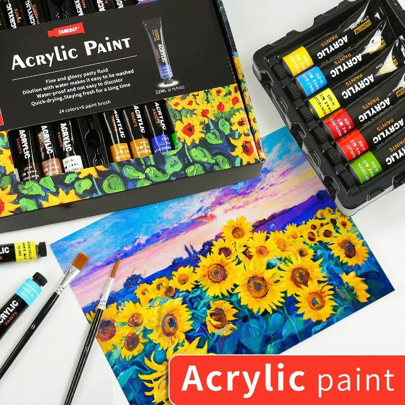 24 Colors Acrylic Paint Set 22ml Tubes Pigment Non-Toxic Art Supplies for Canvas Wood Clay DIY Crafts & Beginners Painting Kit