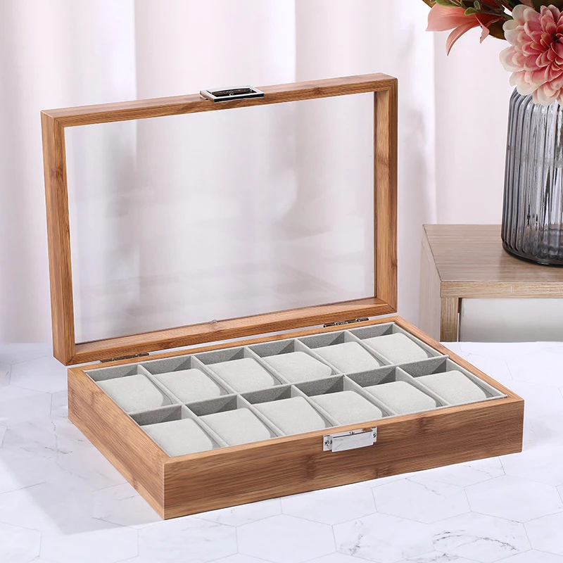 3/6/10/12 Girds Wooden Watches Storage Clock Box Watch Holder Organizer With Transparent Top For Handmade Festive Gifts