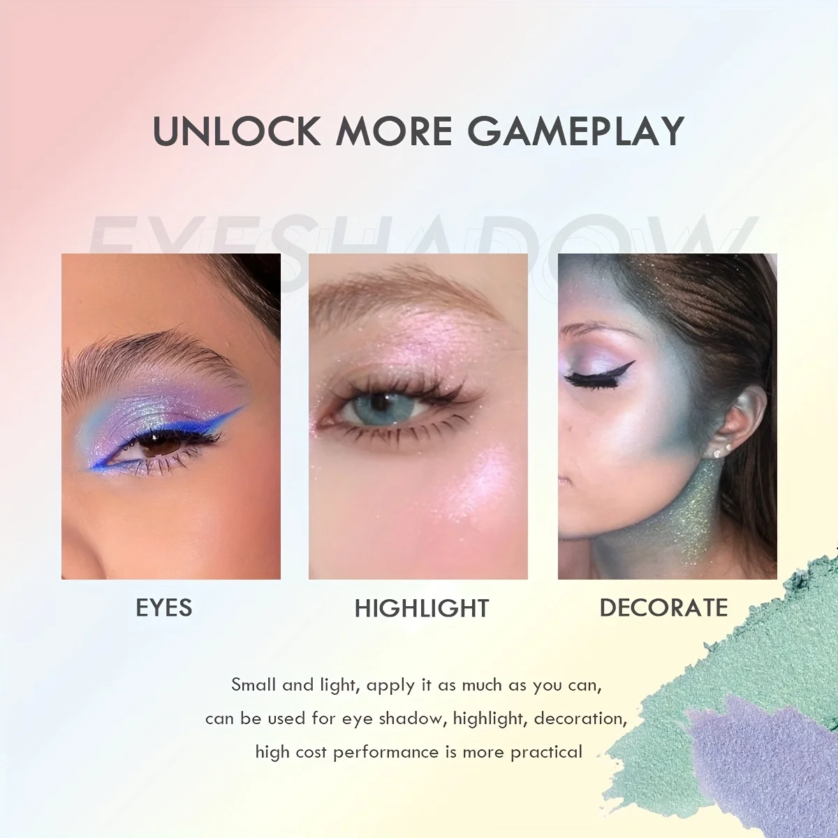 كريم ظلال عيون ببطاطس مهروسة مكون من 3 ألوان، نسيج كريمي فاخر، تأثير لامع، وردي ناعم، أرجواني غني، وظلال خضراء طازجة