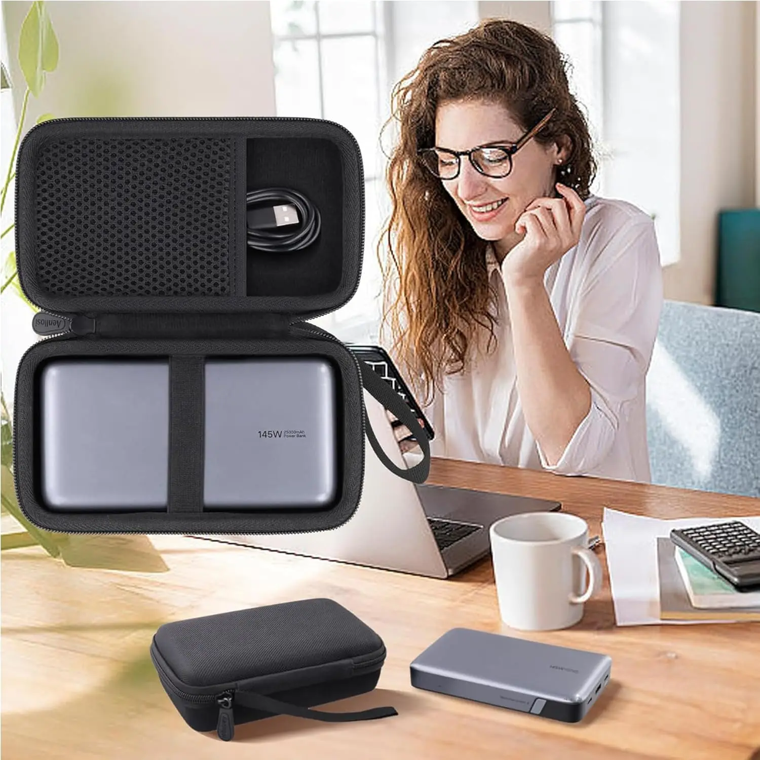 Twardy futerał EVA do przenoszenia Ugreen Nexode 145W 25000mAh 90597A/PB205 Power Bank Akcesoria Przechowywanie Torba odporna na wstrząsy -- (Tylko futerał) — zdjęcie produktu 3