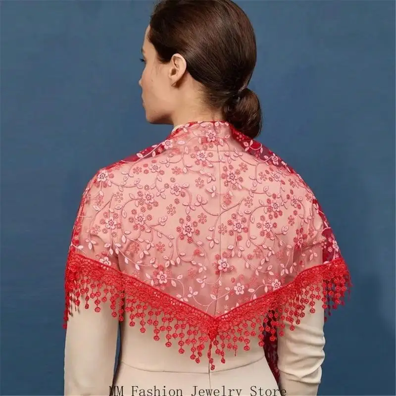 

French Styles Lace Flower Headwrap Triangle Head Scarf Elegant Bandanas for Women Music Festival Photography Accessories