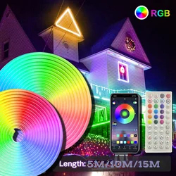 Neon LED RGB 5/10/15M elastyczny pasek wodoodporne światła silikonowe 108 diod led z pilotem aplikacji podświetlenie pokoju Decoratio