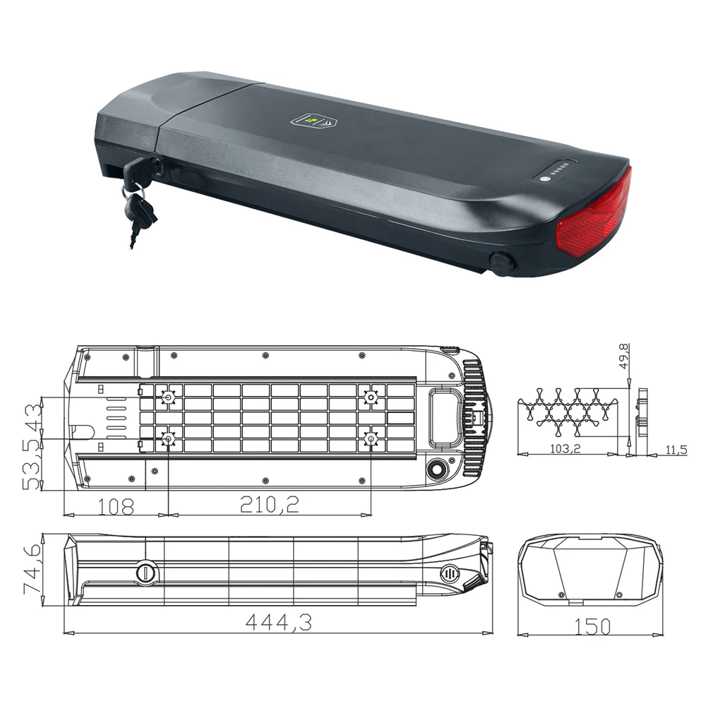 Heckträger-Akku für E-Bikes 36V 7,8Ah 13Ah 48V 10,4Ah Li-Ionen-Akku für Wayscral Everyway Takeaway Beaumont Chatham Rev – Detail 6