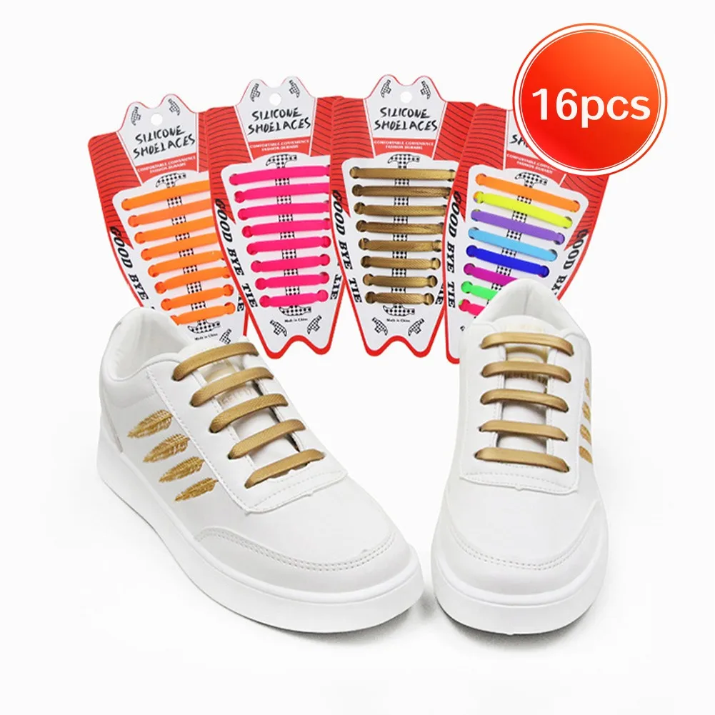 16pcs/lot Silicone Shoelaces No tie Elastic Shoe Laces Special Shoestrings for Kid/Adult Lacing Rubber Sneakers Shoe Lace