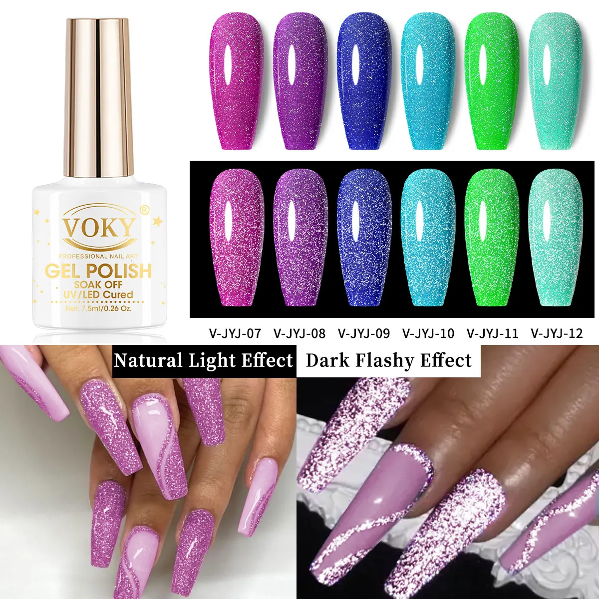 Upscale Boutique 6 Colors Fluorescent Broken Diamond Glitter Gel Nail Polish Soak Off UV Cured Luminous Shiny Flake Nail Lacquer No Bubble Streak Free Healthy Low Odor Nail Gel Kit For Professional Nail Studio & DIY Home Nail Art