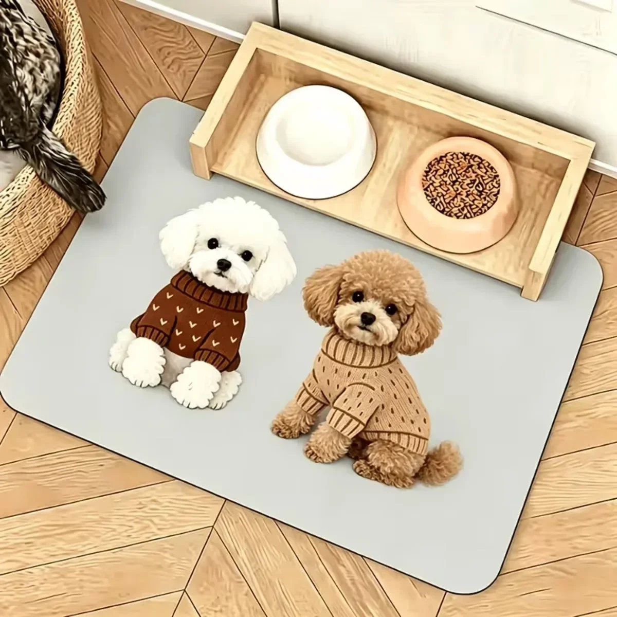 Heavy Duty Square Cat Dog Feeding Mat Rubber Backing Non Slip Water Absorbent Kitchen Floor Protector Anti Slip Small Floor Mat