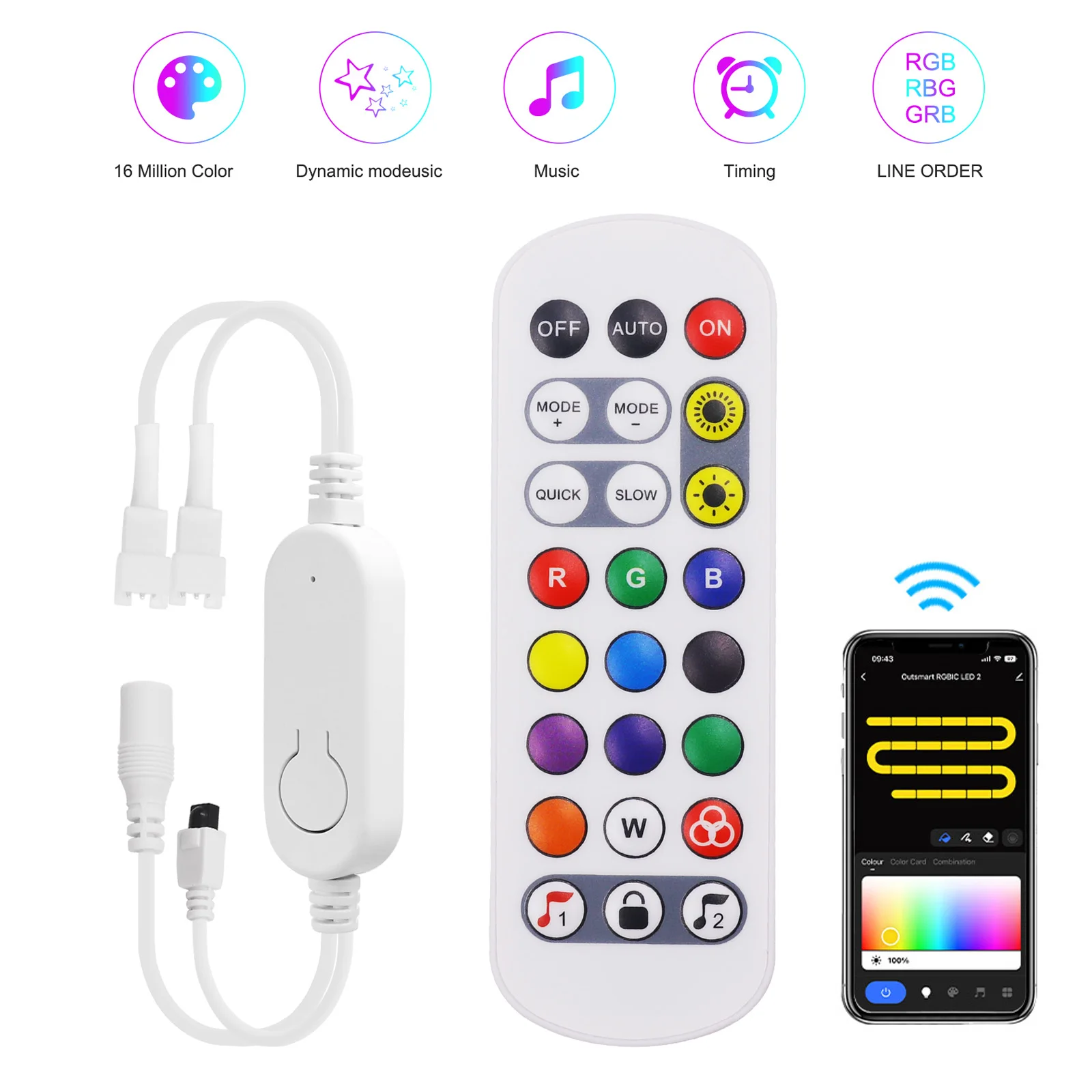 DC5V/12V/24V Tuya APP WIFI RGBIC LED Controller for WS2811/WS2812B 5050 3 Pin RGBIC LED Strip Light Work With Alexa/Google Home