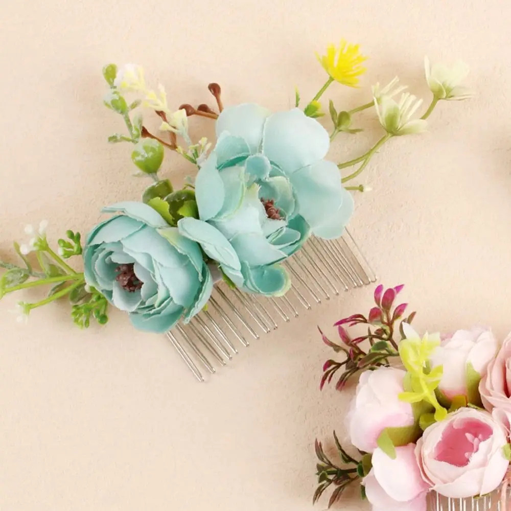 Flower Hair Comb Elegant Bridal Crystal Hair Ornaments Rustic Wedding Floral Women Flower Leaf Hair Comb Brides Hair Accessories