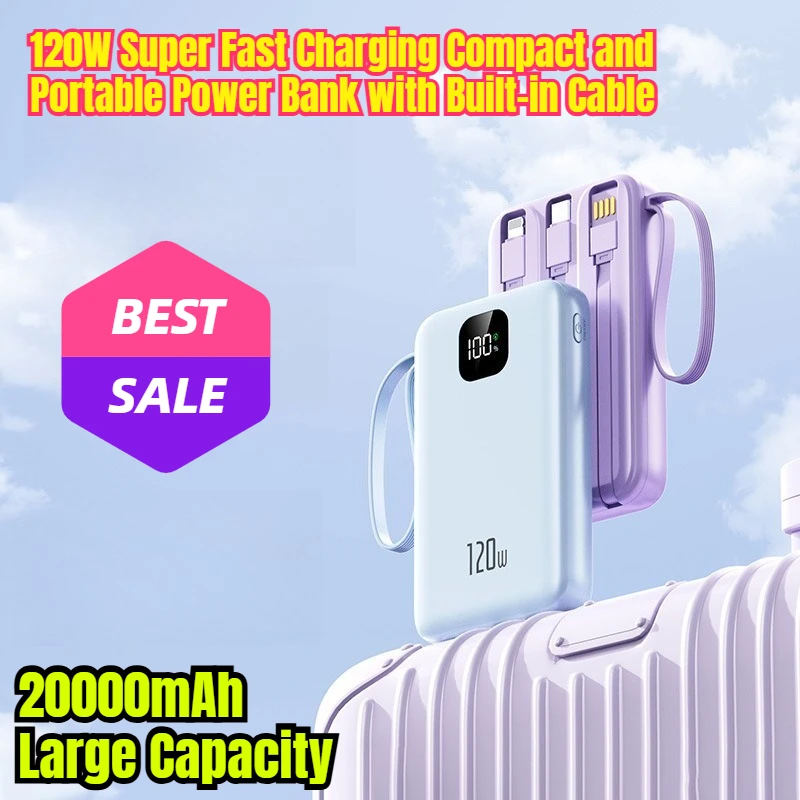 

Multi-capacity Battery Large Capacity 120W Super Fast Charging Compact and Portable Power Bank with Built-in Cable