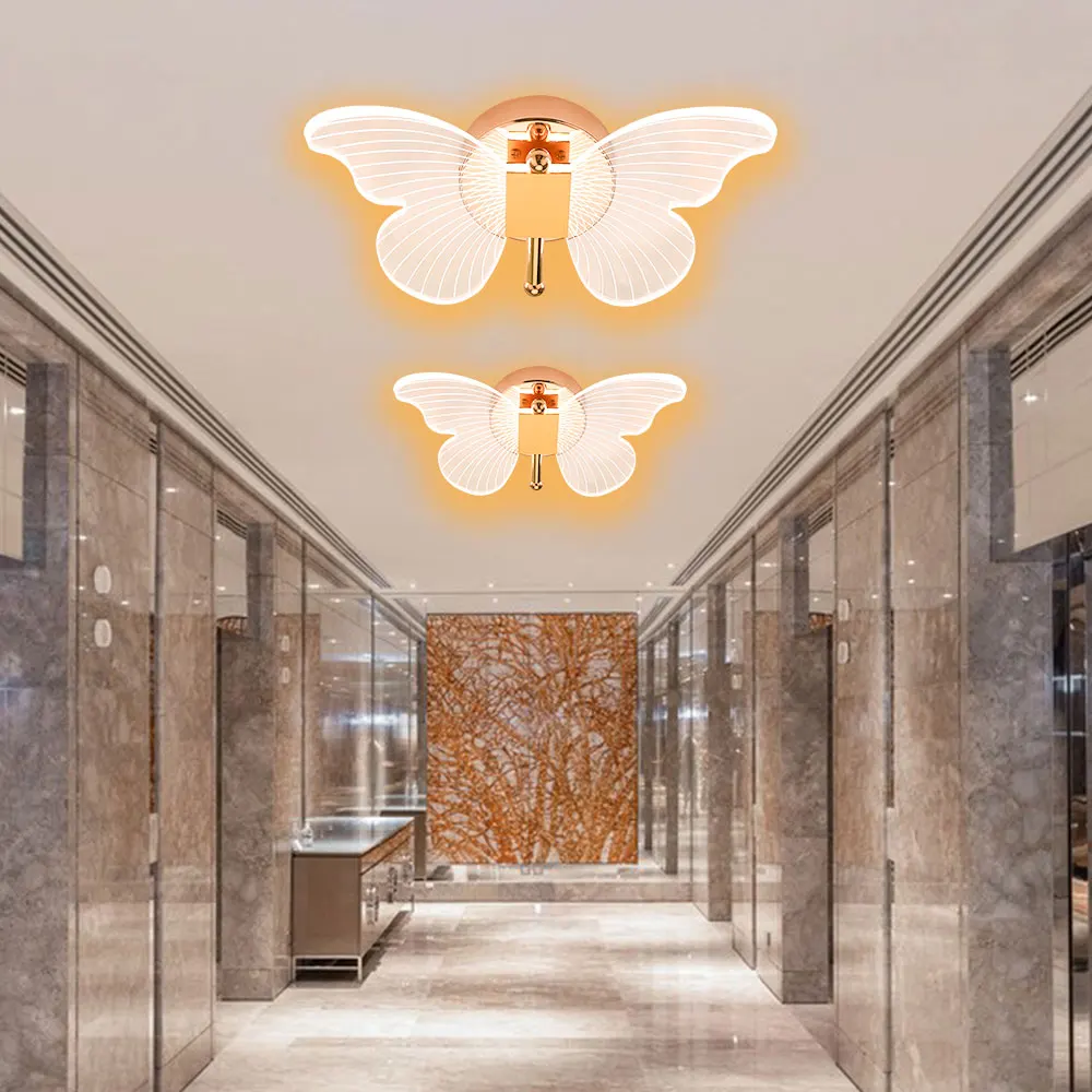 Butterfly LED Wall Lamp Modern Metal Acrylic Indoor Wall Lamp Tricolor Adjustment Bedroom Bedside Lights Sconces Home Decor