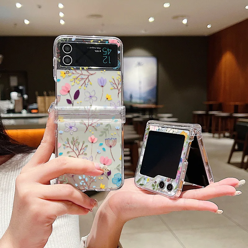 Blumenmuster-Faltetui für Samsung Galaxy Z Flip8 Flip7 FE Flip6, transparente, stoßfeste Hülle für Samsung Galaxy Z Flip 8 7 5 4 3 – Detail 4