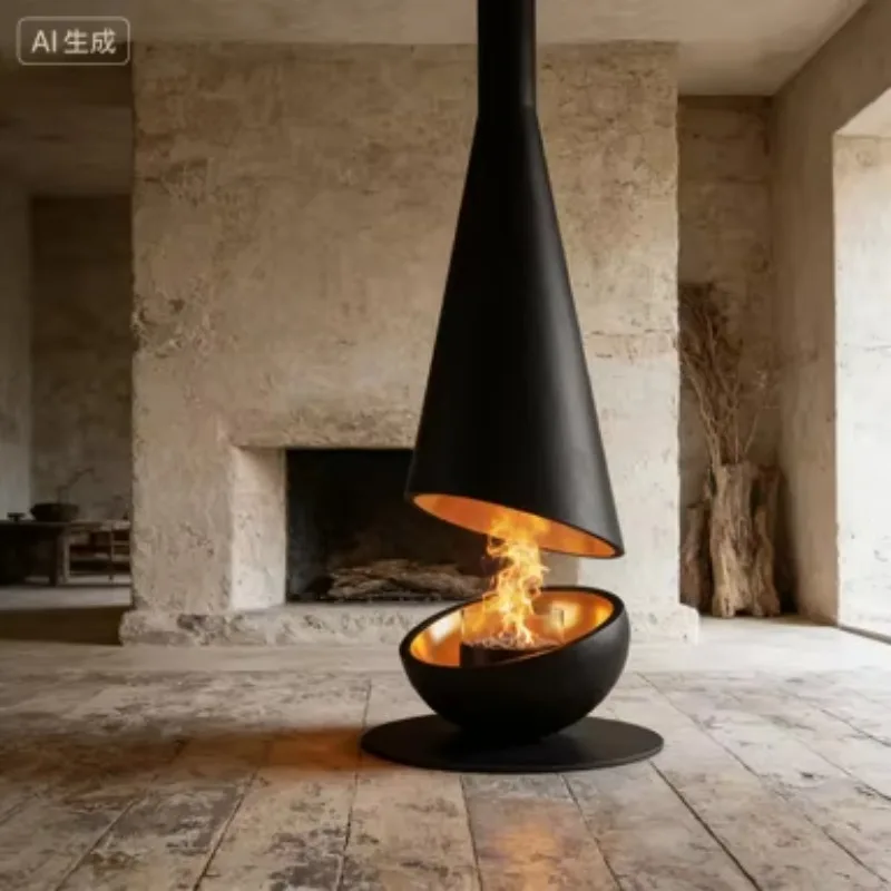 Party Hanging Ceiling Unique Villa Decor Bio-ethanol Indoor Smokeless Furniture Circular Fireplace
