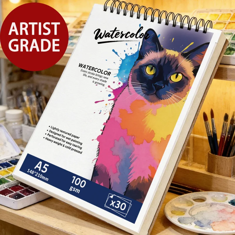 

Большой альбом для акварели формата А5 на спирали | Высококачественная толстая обложка и бумага | Художественный дизайн обложки и прочная переплетка