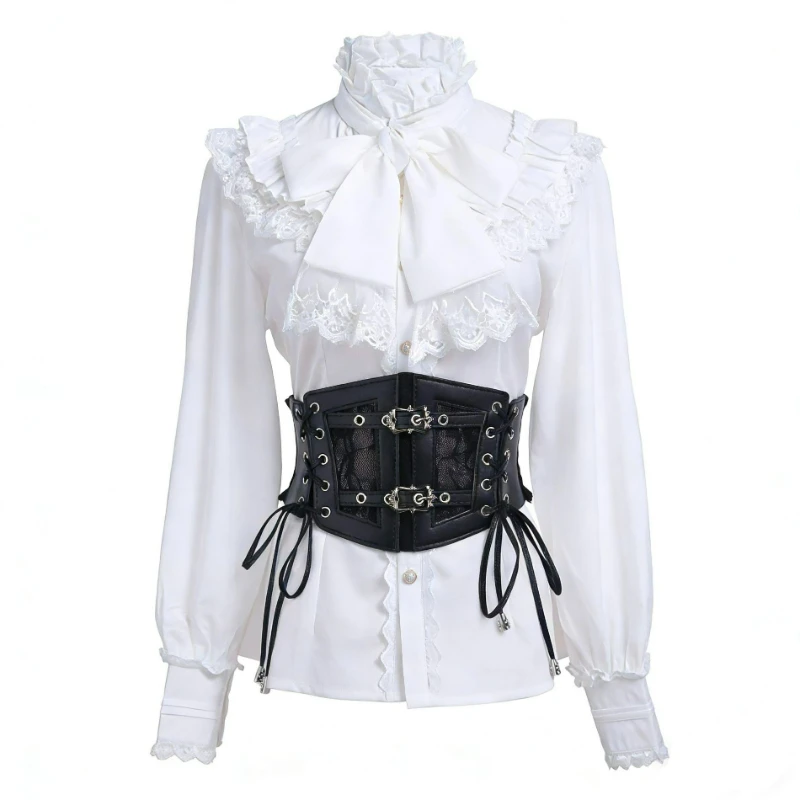 

Spring French Vintage Gothic Lolita Shirts Women Elegant Punk Lace Ruffle Slim Long Sleeve Blouse Y2k Aesthetic Fashion Tops