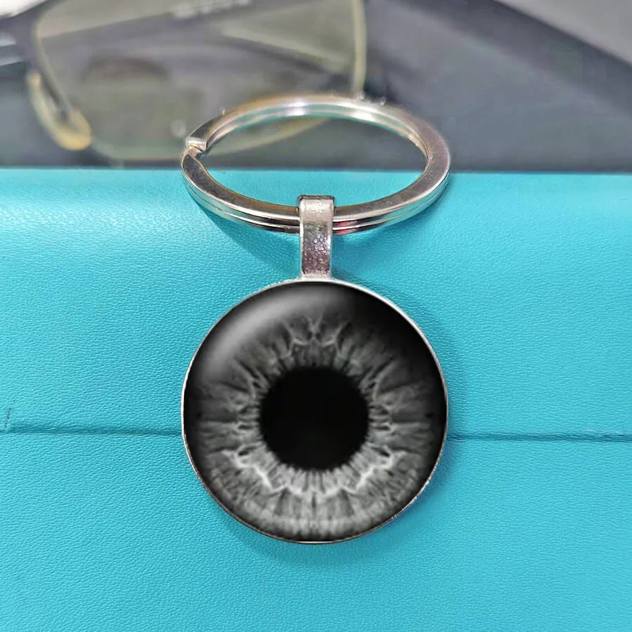 Grayscale Realistic Evil Eye Glass Dome Keychain, Multipurpose Keychain Charm For Wicca Gift Pouches Keychain Gift