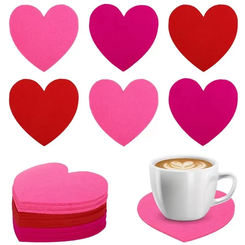 

10pcs Valentine's Day Cup Mats Set Felt Love Theme Coaster Tableware Knife Fork Mat Set Romantic Party Decor Wedding Decoration