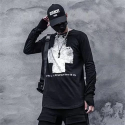 Hip Hop Long Sleeve T-Shirt Men 2025 Spring Cross Personalized Graphic T Shirts Streetwear Tops Tees Black Harajuku TShirt