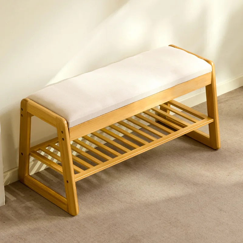 #Shoe changing stool, bamboo and wooden soft-covered household shoe changing stool, shoe cabinet