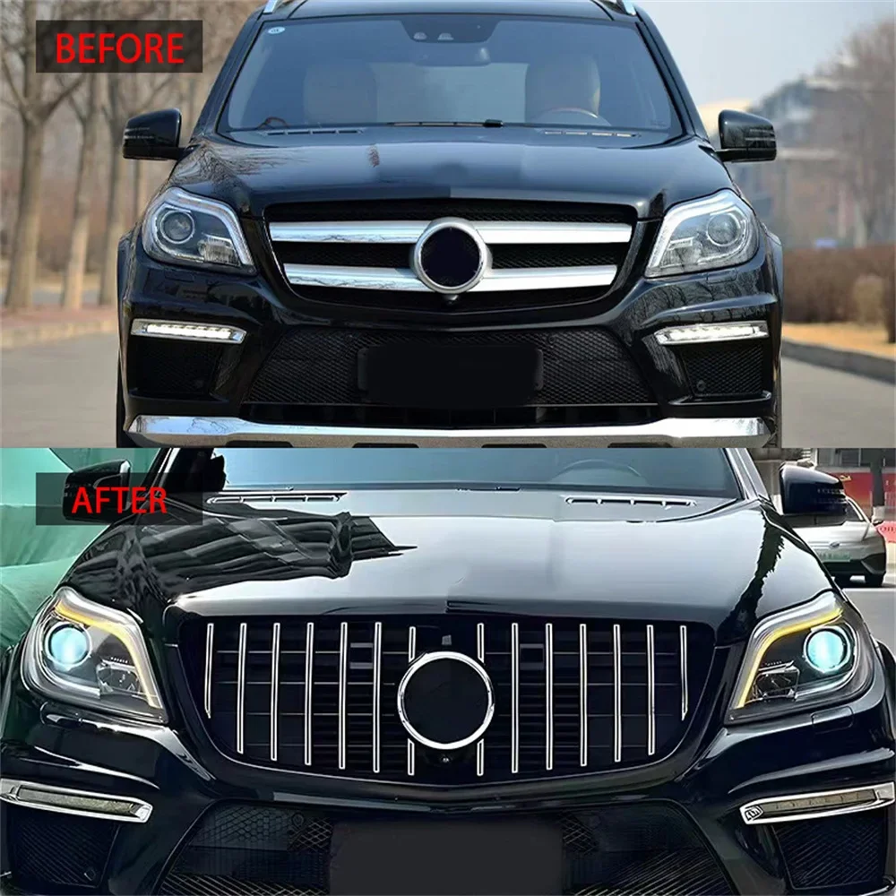 For Mercedes Benz GL Class X166 GL500 GL550 GL63 2013-2015 GT Style Front Grille Vertical Bar Racing Grill Replacement Body Kit