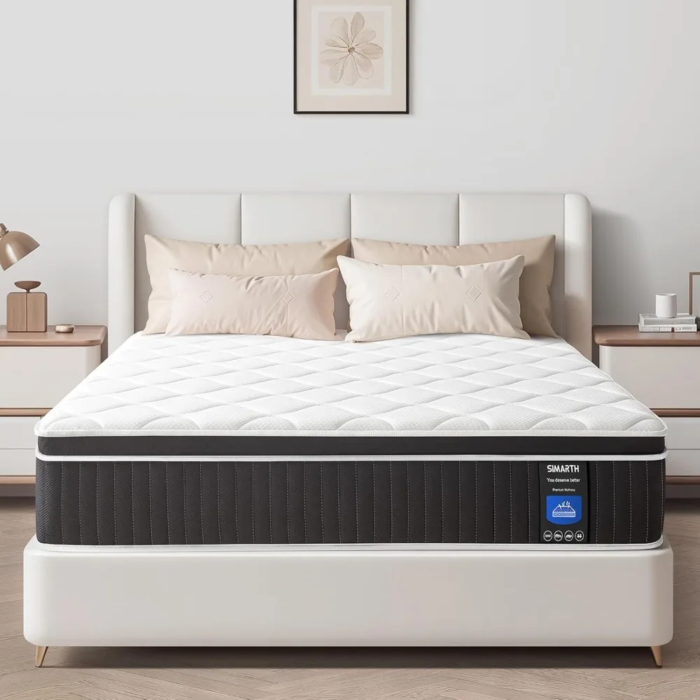 

10 inch queen mattress - enhanced support memory foam hybrid mattress in a box, featuring individually pocketed springs