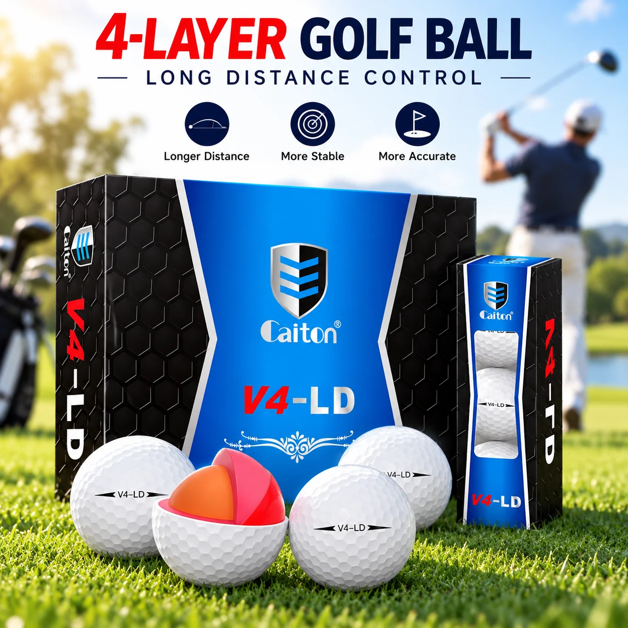 Caiton Pro Golf Balls - 4 Layers, DuPont Surlyn, Adds 30 Yards, Tournament Performance, Great Feel (12/6/3 Pack)