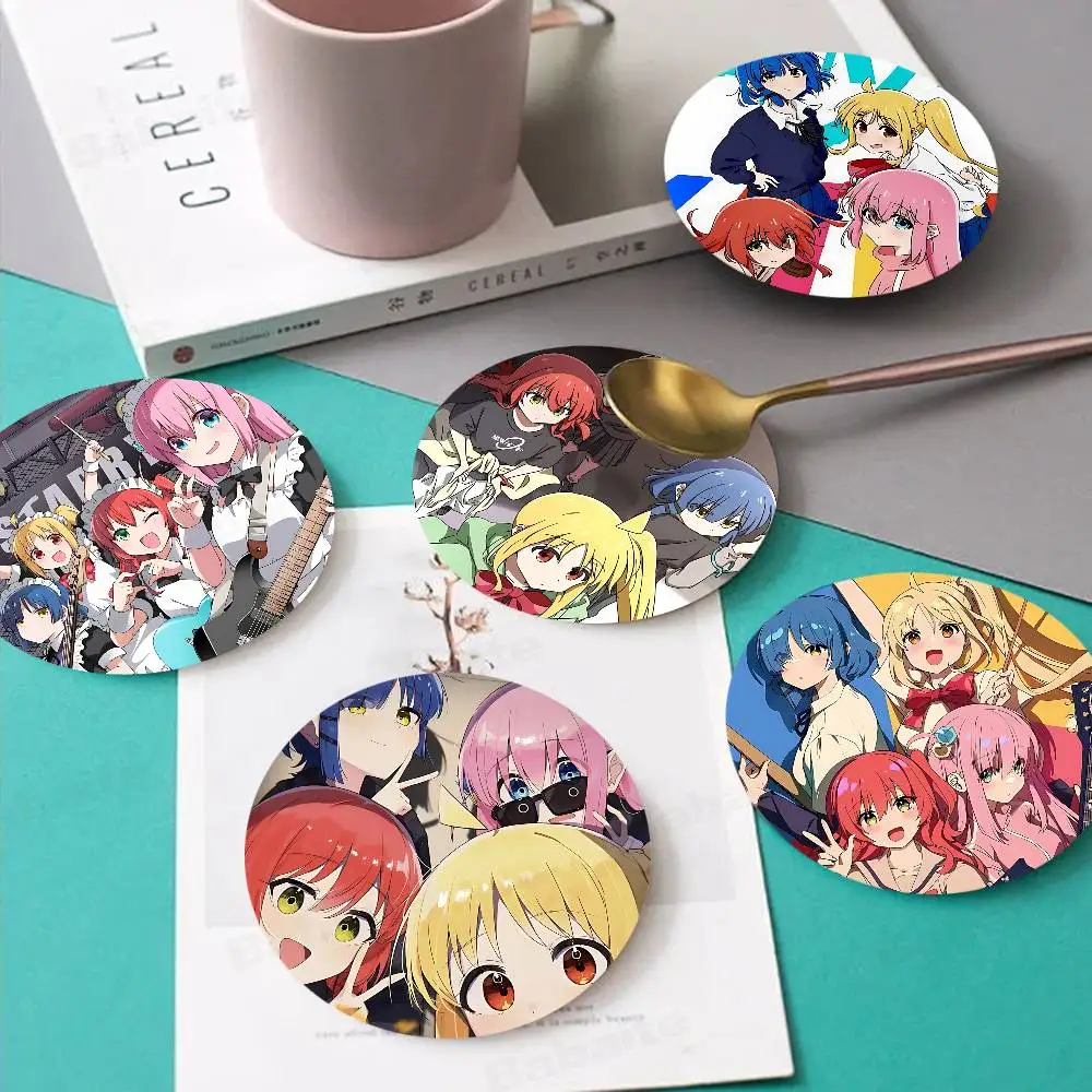 Anime Bocchi The Rock Wood Coasters Colorful Round Coaster Non-slip Heat Insulation Coffee Mats Home Accessories Kitchen