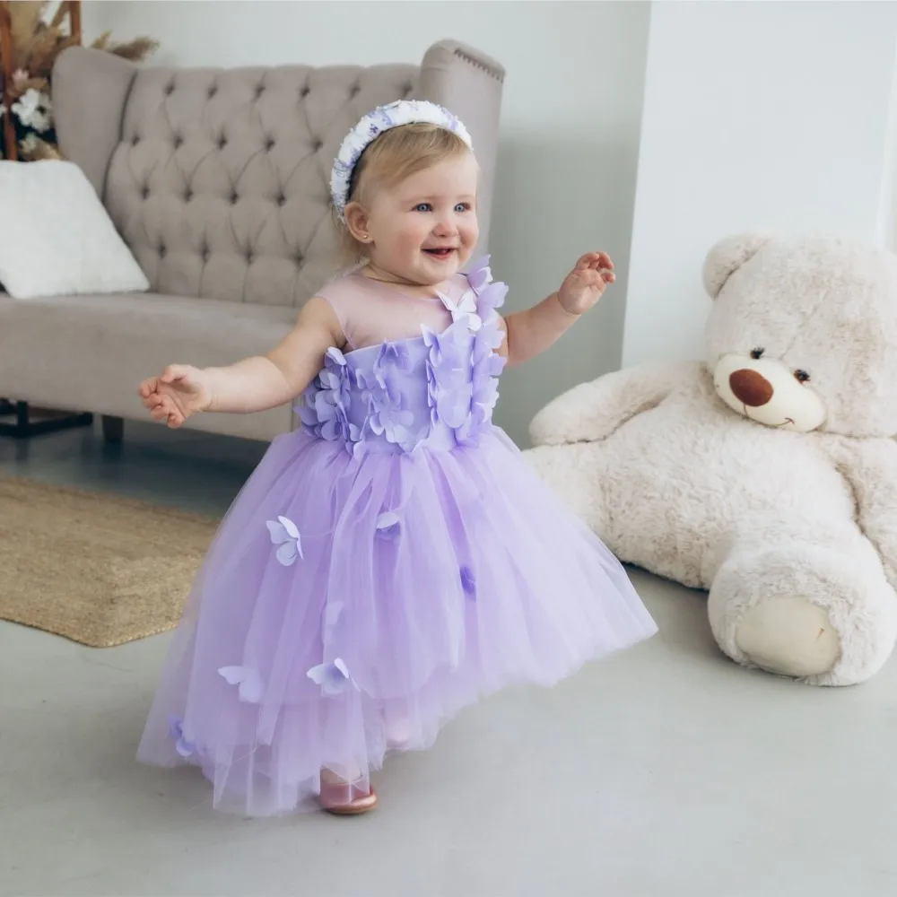 2025 Butterfly First Birthday Dress, Lavender Flower Girl Dress, Tulle Toddler Dress, Prom Gown, Butterfly Style Occasion Dress