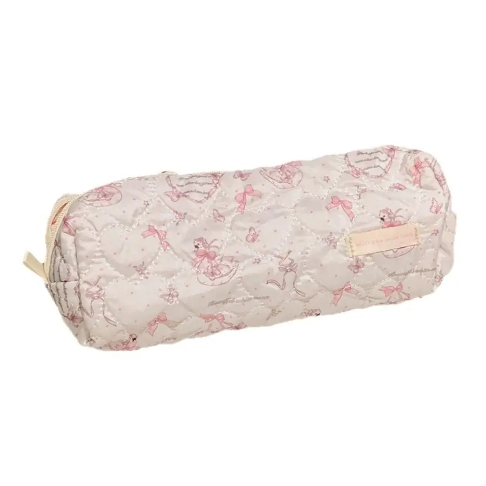 Large Capacity Pink Swan Quilted Pencil Case Single Layer Zipper Closure Kids Stationery Bag Bow-knot Pen Pouch Kids Pencil Bag