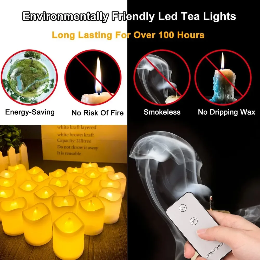 12/24Pcs Flameless LED Candles Creative wishing Led Tea Light Warm White Flickring Candle Halloween Christmas Decor Candle Light
