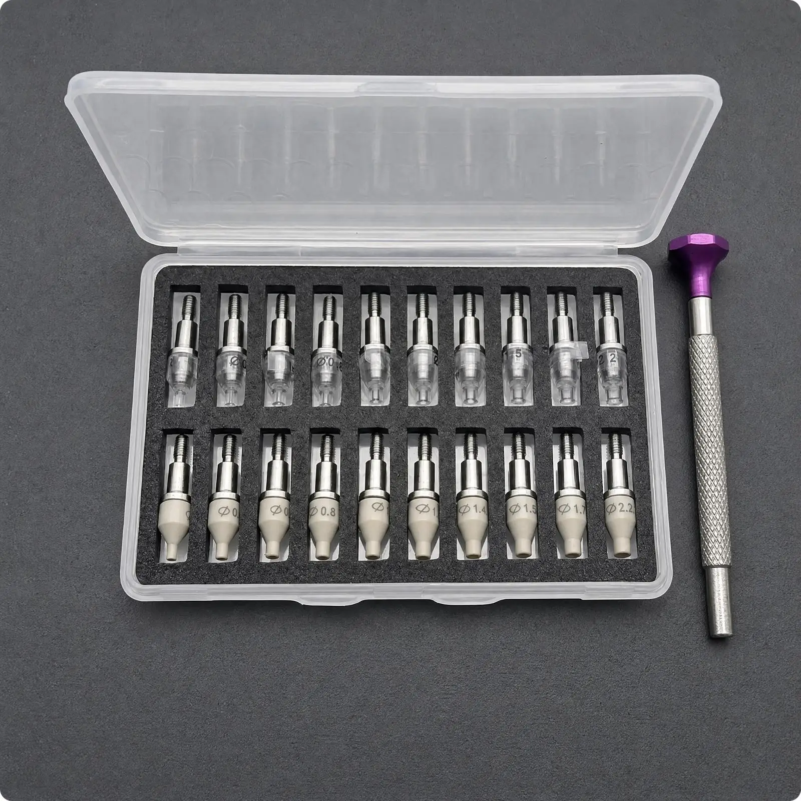Watch Hands Installation Tool Industrial Installer with Knurled Handle Lilac Cap Acrylic Tips for Watchmaker Repair Horology