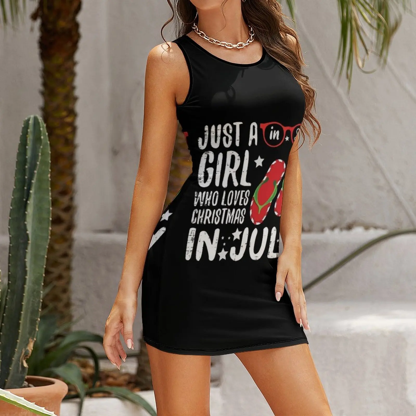 مجرد فتاة تحب عيد الميلاد في يوليو تي شيرت بلا أكمام فستان الشمس فساتين السيدات للنساء 2025 فساتين السيدات صيف 2025