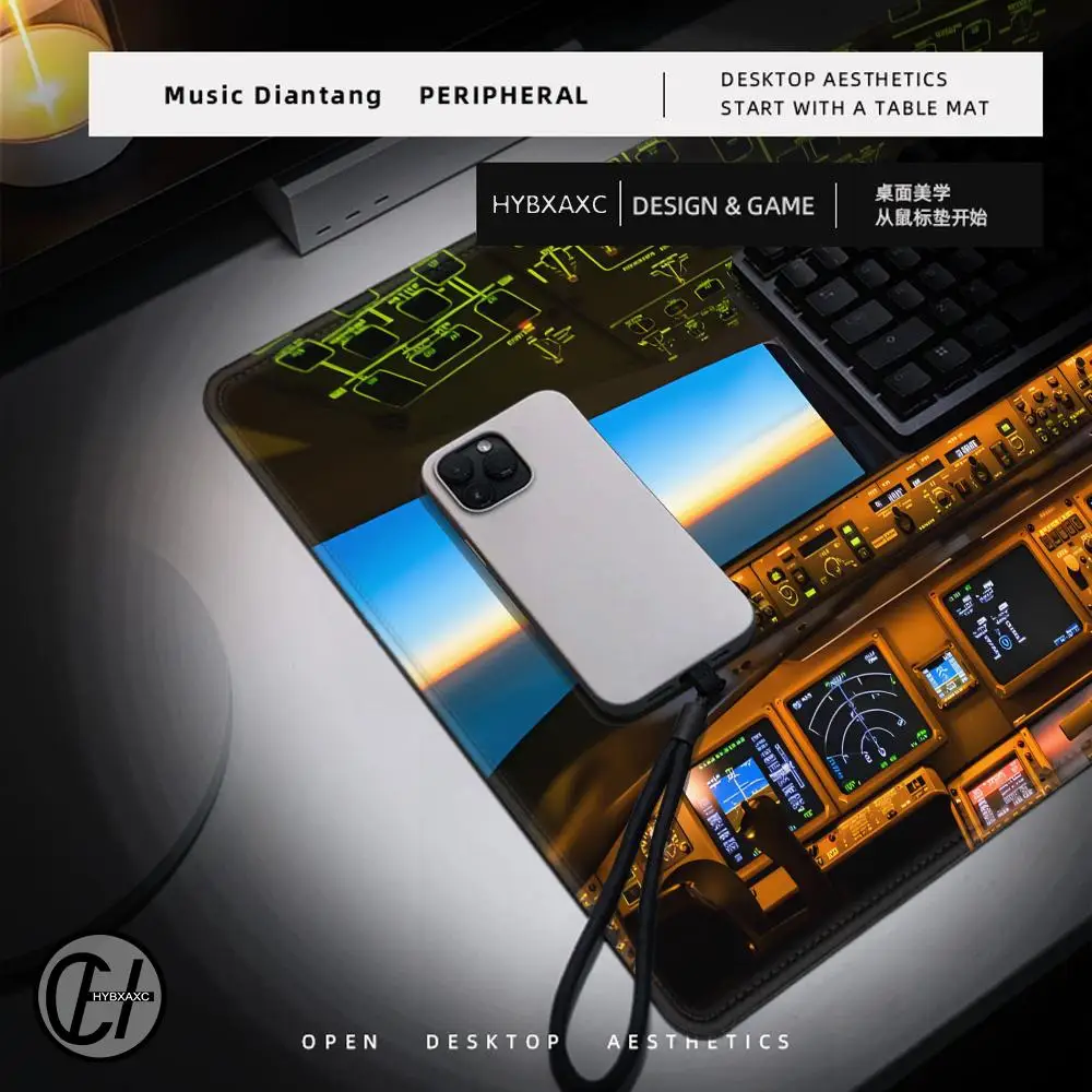Airplane Cockpit Themed Kawaii Mouse Pad with Speed Evening Buttons Panel Design Anime Display Desk Mat for Computer Tables