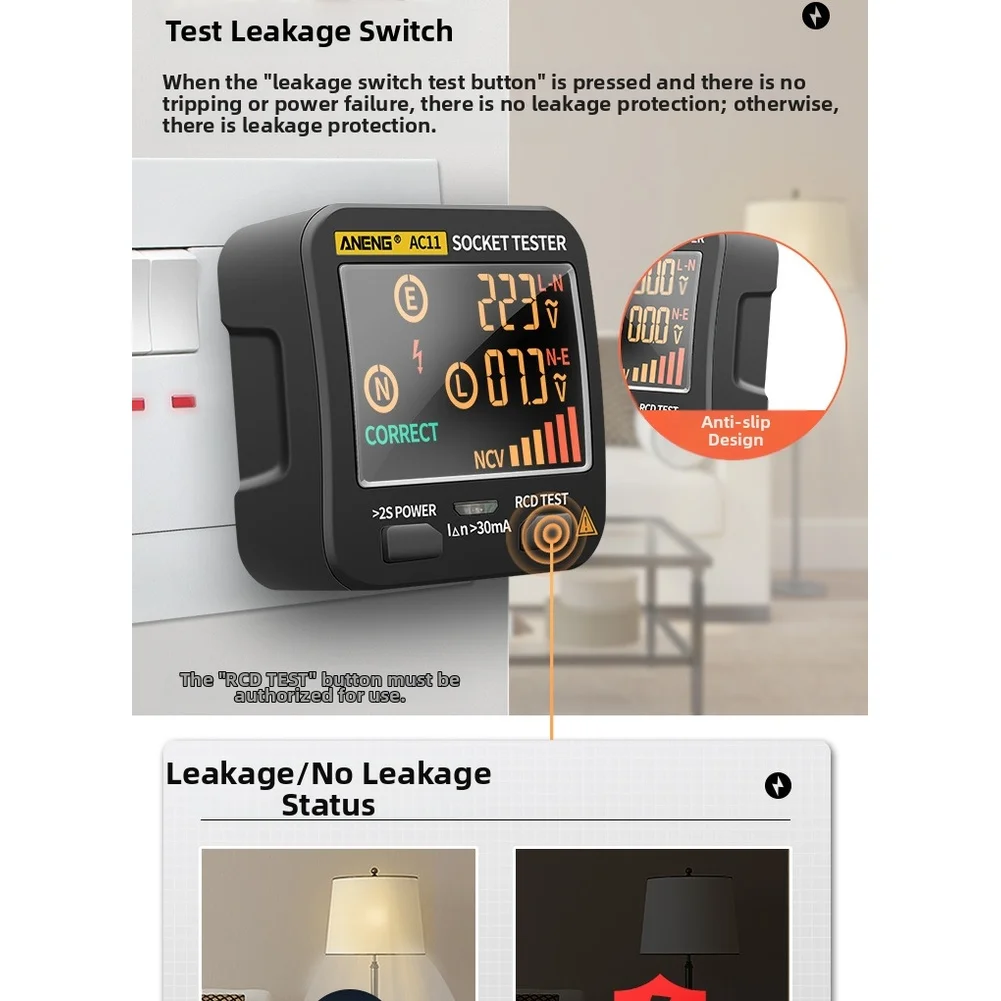 

Тестер розеток Анализатор электрических розеток с цифровым дисплеем и детектором напряжения Тестирование фазового провода и многофункциональное тестирование